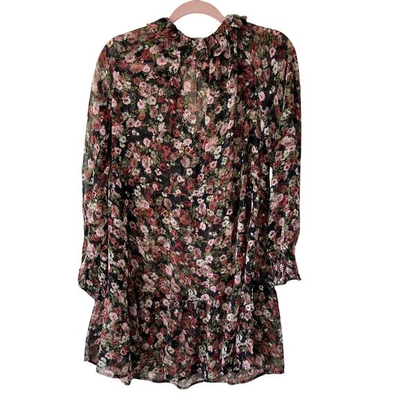 Mango Boho Sheer Chiffon Floral Mini Dress Size 6 Cottage Ethereal Festival - Picture 3 of 7